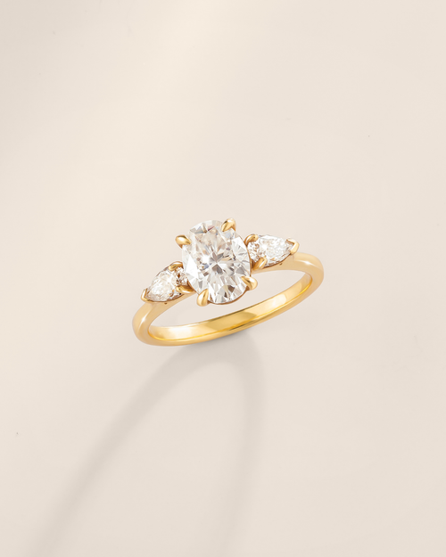 2 ct Oval Moissanite Three Stone Engagement Ring in 18k Gold Vermeil