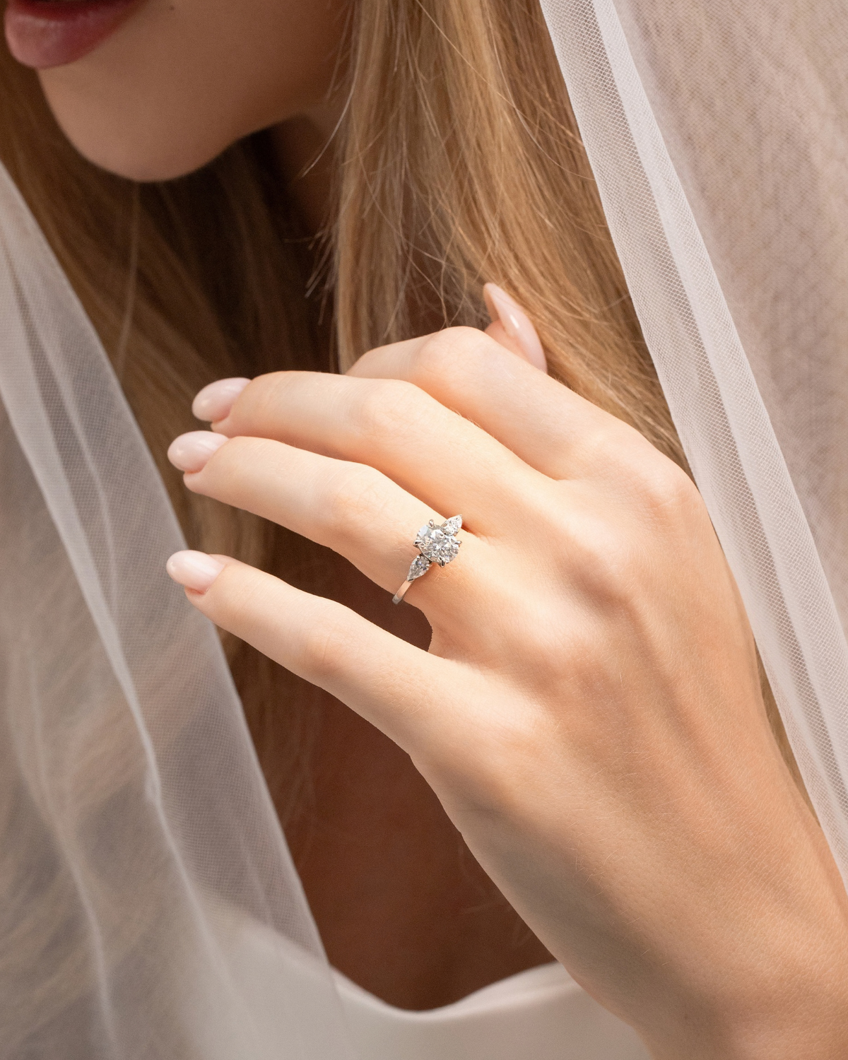 2 ct Oval Moissanite Three Stone Engagement Ring in Sterling Silver