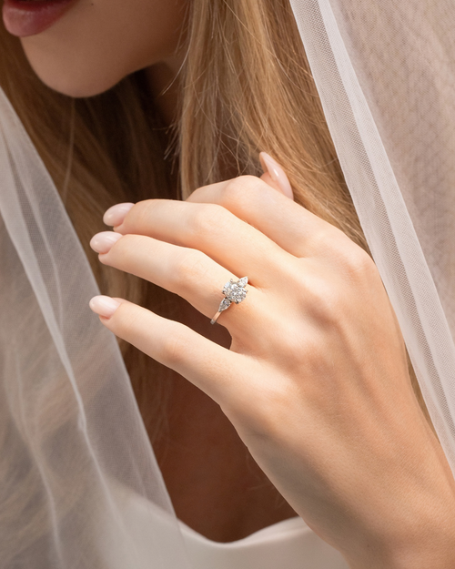 2 ct Oval Moissanite Three Stone Engagement Ring in Sterling Silver