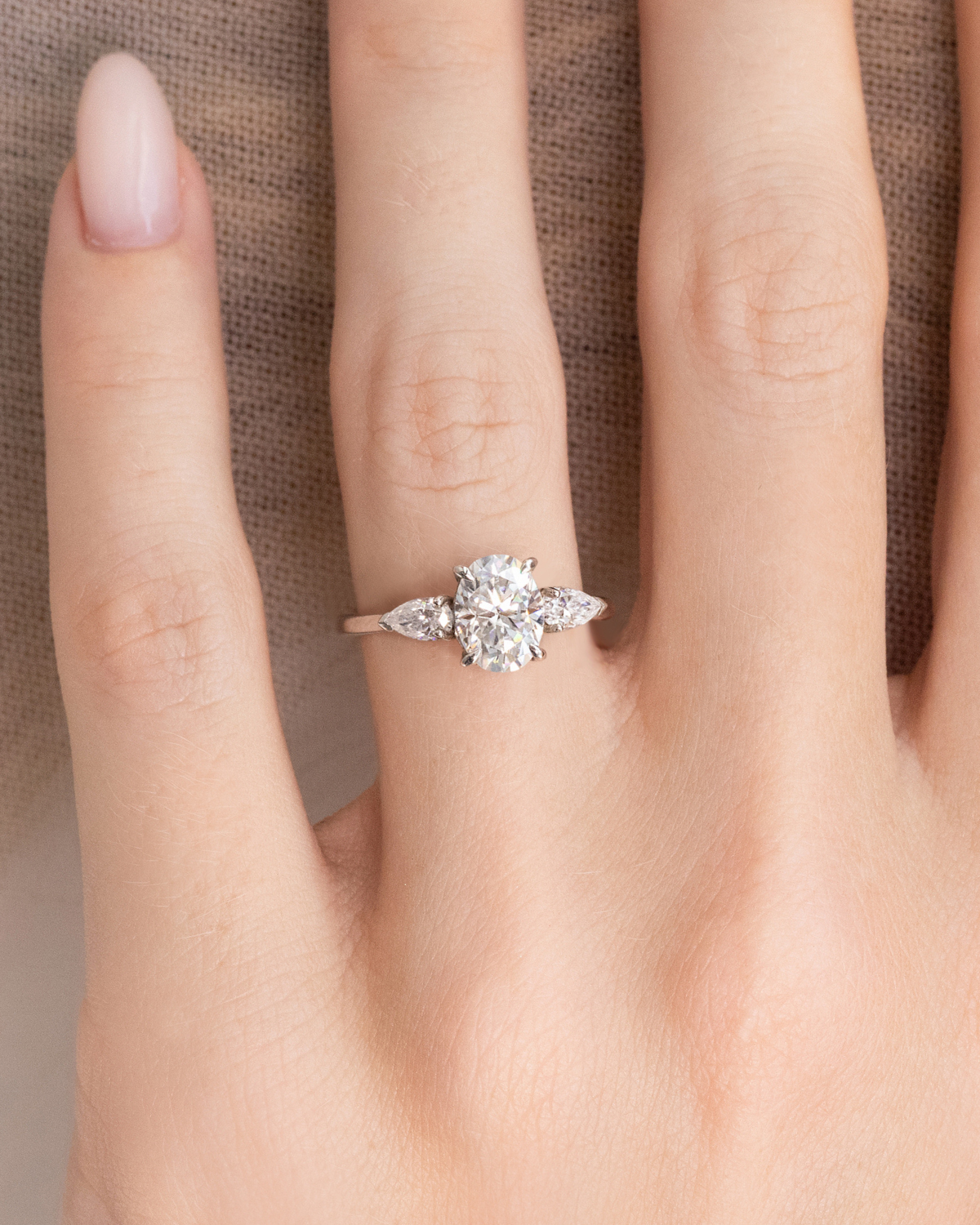 2 ct Oval Moissanite Three Stone Engagement Ring in Sterling Silver