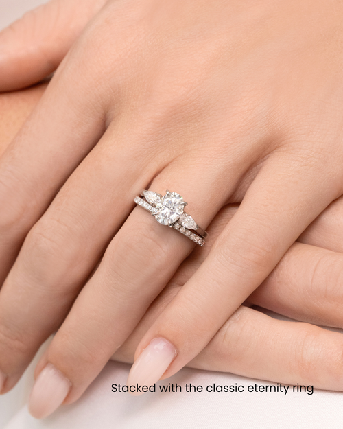 2 ct Oval Moissanite Three Stone Engagement Ring in Sterling Silver