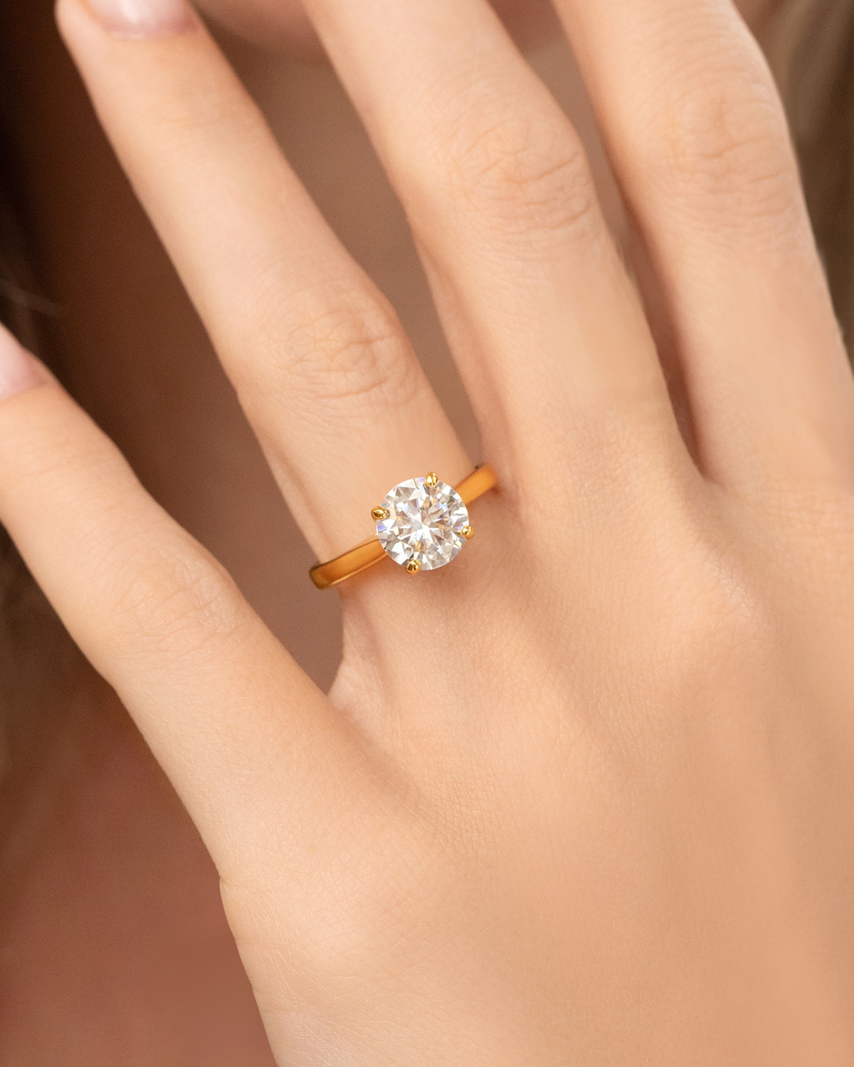 2 ct Round Solitaire Moissanite Engagement Ring in 18k Gold Vermeil