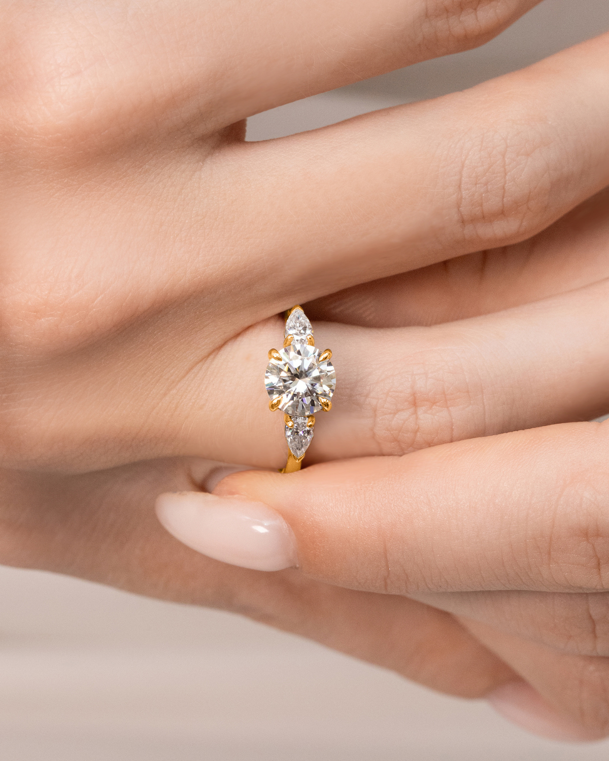 2 ct Round Moissanite Three Stone Engagement Ring in 18k Gold Vermeil