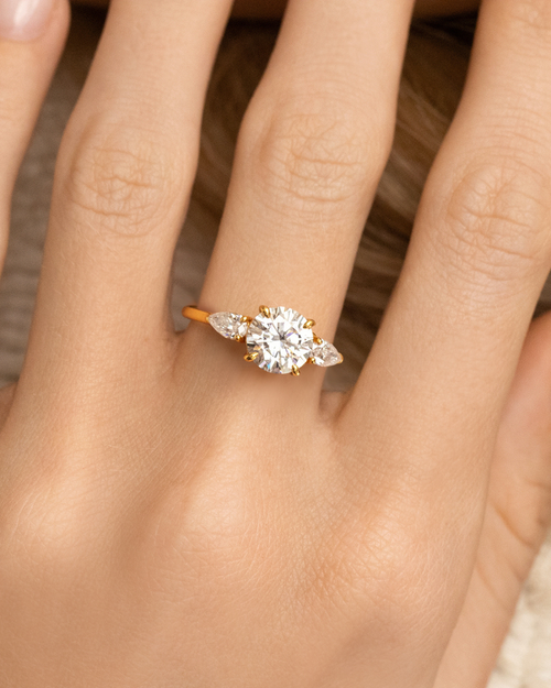 2 ct Round Moissanite Three Stone Engagement Ring in 18k Gold Vermeil