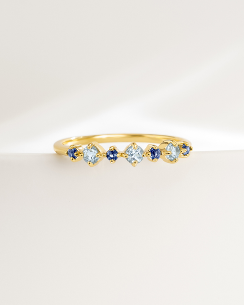 Blue Sapphire & Blue Topaz Stackable Half Eternity Band in 18K Gold Vermeil