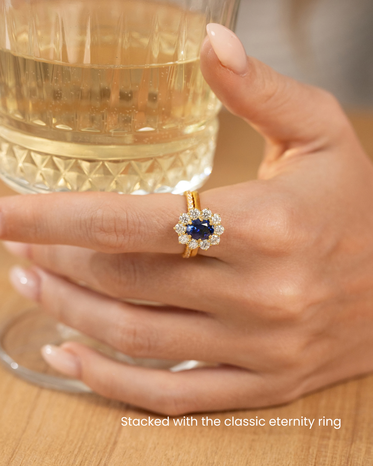 Blue Sapphire Halo Engagement Ring in 18k Gold Vermeil