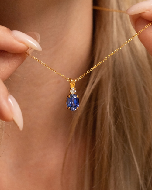Blue Sapphire Pendant Necklace in 18k Gold Vermeil