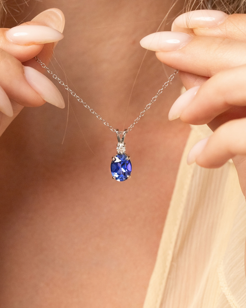 Blue Sapphire Pendant Necklace in Sterling Silver
