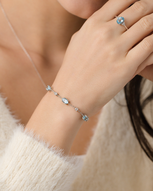 Complete Set - Blue Topaz Jewellery Set in Sterling Silver