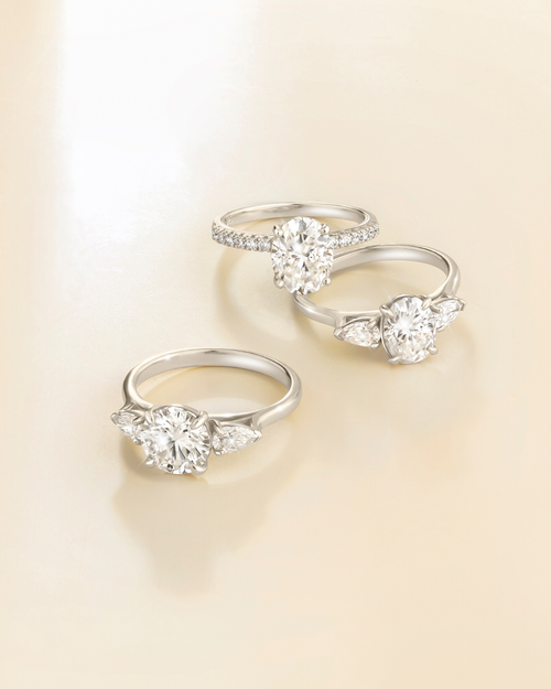 2 ct Oval Moissanite Three Stone Engagement Ring in Sterling Silver
