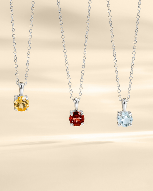 Garnet Solitaire Pendant Necklace in Sterling Silver