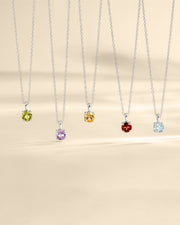 Garnet Solitaire Pendant Necklace in Sterling Silver