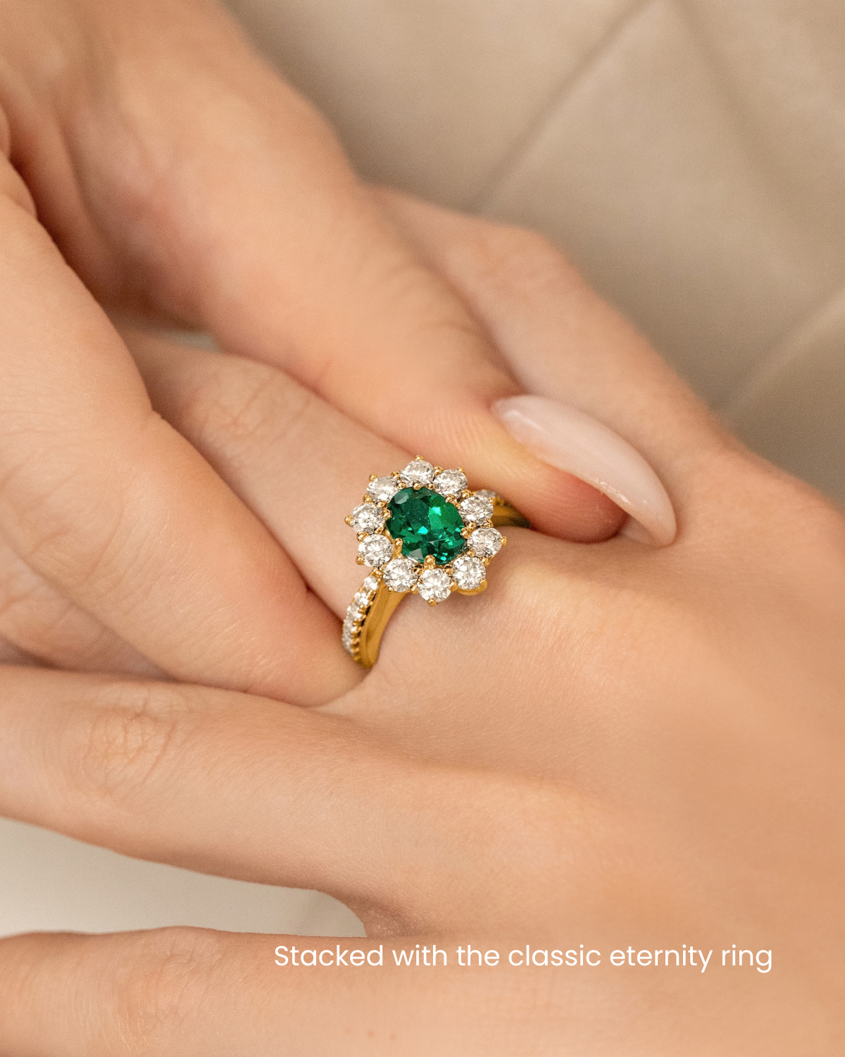 Emerald Halo Engagement Ring in 18k Gold Vermeil