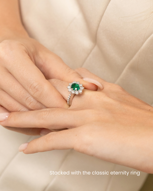 Emerald Halo Engagement Ring in Sterling Silver