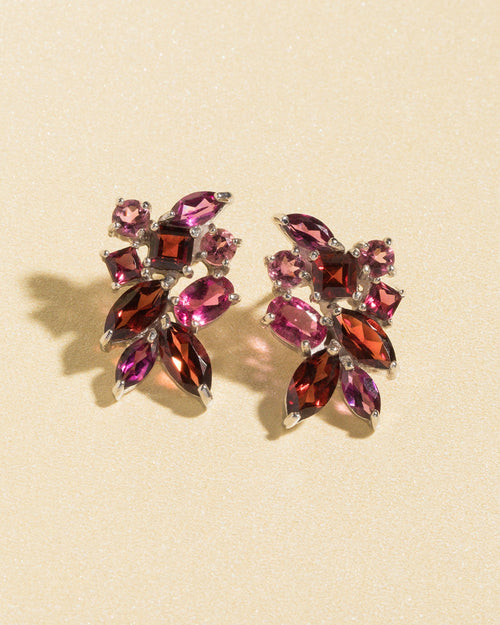 Large Red Gemstone Cluster Earrings in Sterling Silver