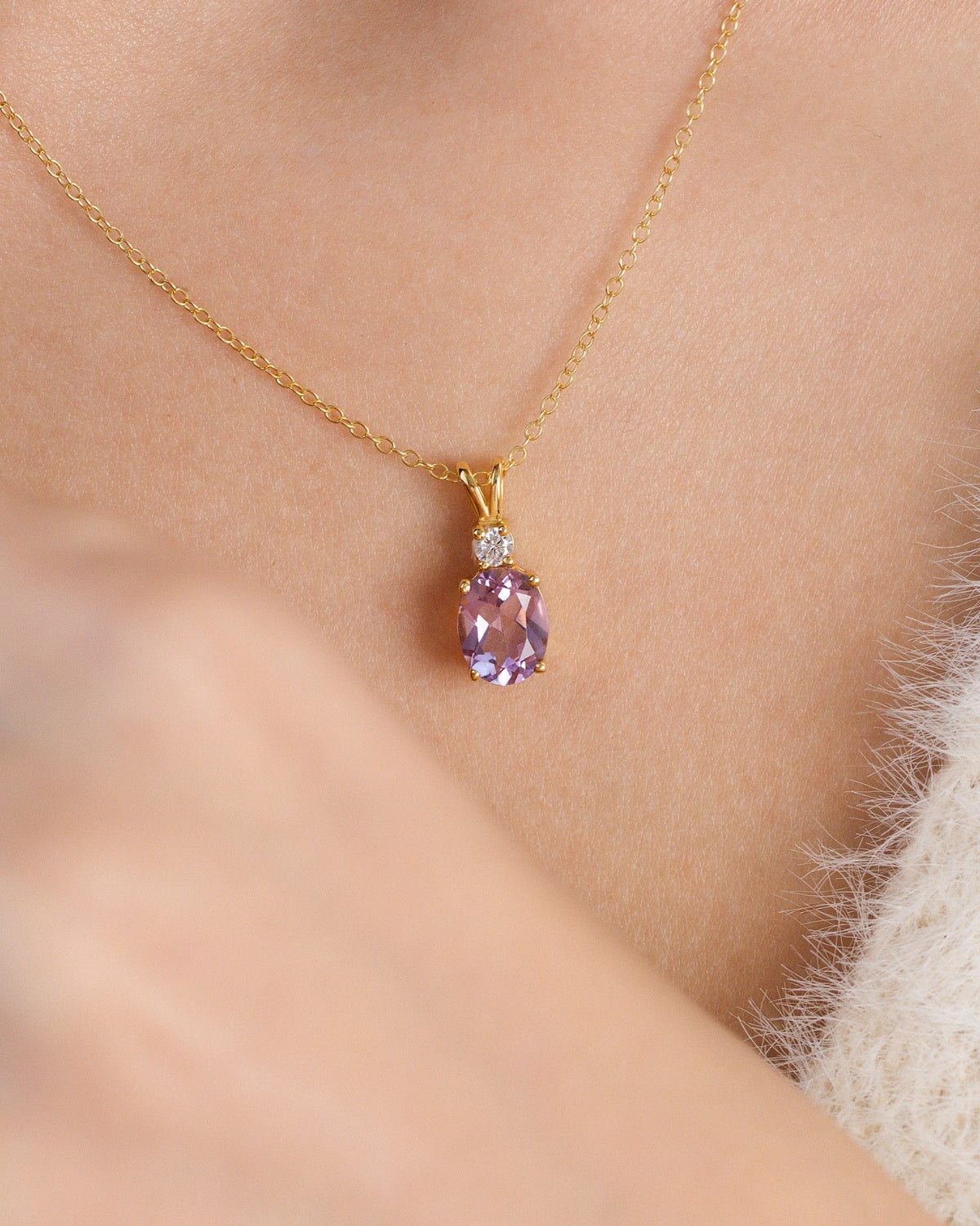 Lavender Amethyst Pendant Necklace in 18k Gold Vermeil