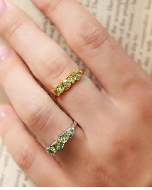 Emerald & Peridot Pear Cut Half Eternity Band in Sterling Silver