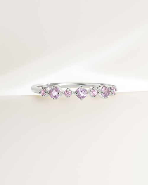 Pink Sapphire & Amethyst Stackable Half Eternity Band in Sterling Silver