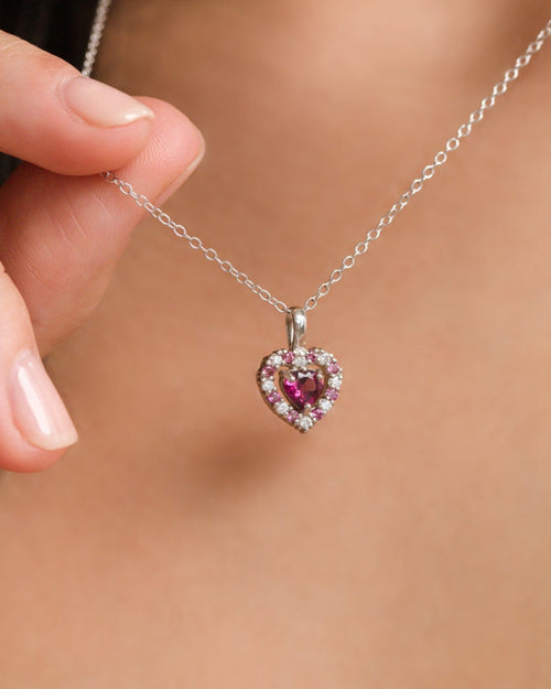 Red Heart Rhodolite Garnet Jewellery Set in Sterling Silver