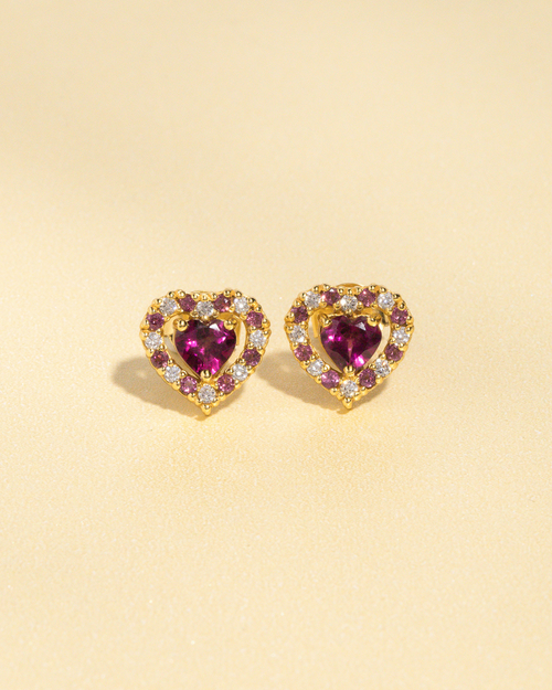 Red Heart Rhodolite Garnet Jewellery Set in 18k Gold Vermeil