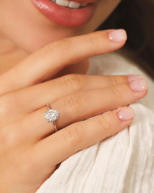 2 ct Oval Solitaire Moissanite Engagement Ring in Sterling Silver