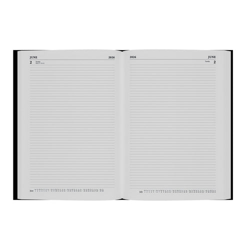 Standard Desk - A4  Two-Pages-To-A-Day Diary - 2026 Calendar Year Planner (Black)