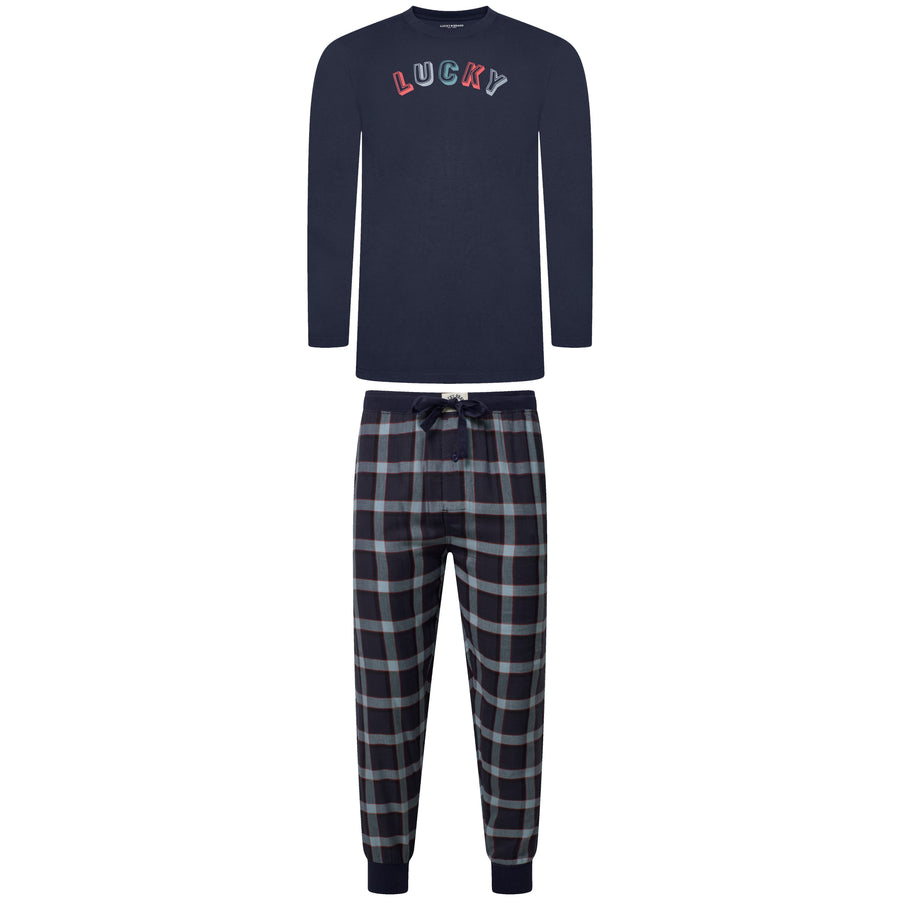 Lucky Brand Crew Neck & Closed Hem Flannel Pant Pyjama Set