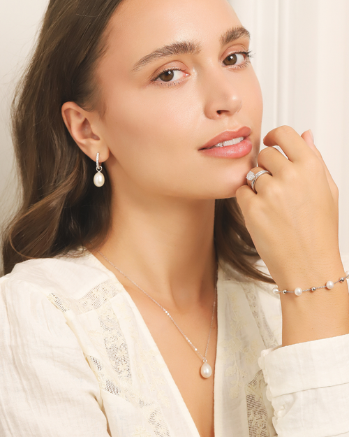 Pearl & Moissanite Bridal Jewellery Set in Sterling Silver