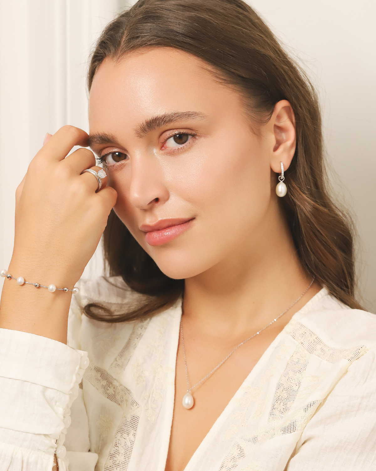 Freshwater Pearl Hoop Drop Earrings with Removable Pearls in Sterling Silver