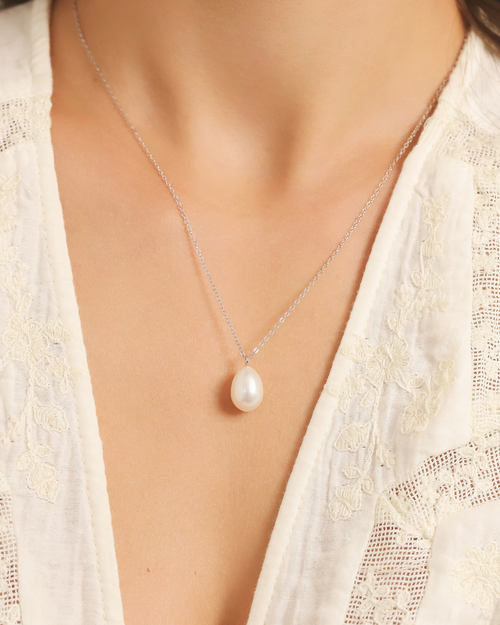 Large Freshwater Pearl Pendant Necklace in Sterling Silver