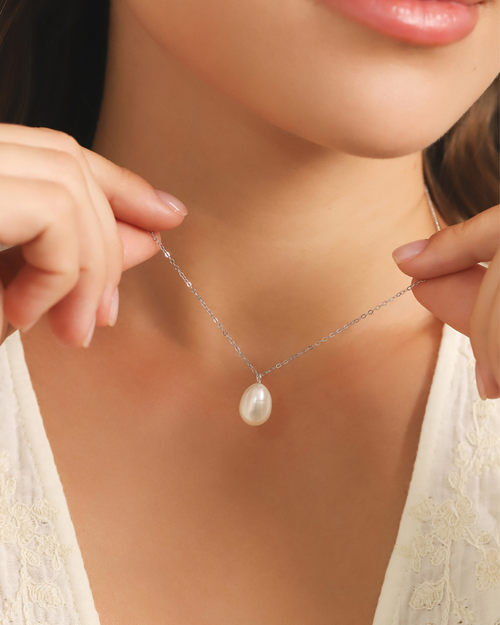 Large Freshwater Pearl Pendant Necklace in Sterling Silver
