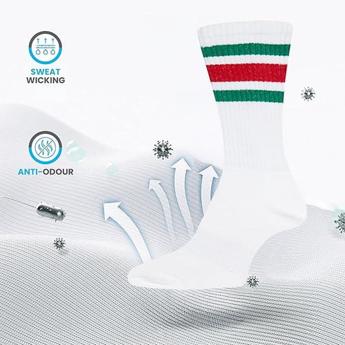 Sock Stack Mens Stripes Sport Crew Socks Cotton Durable Blend 5 Pack For Training Running