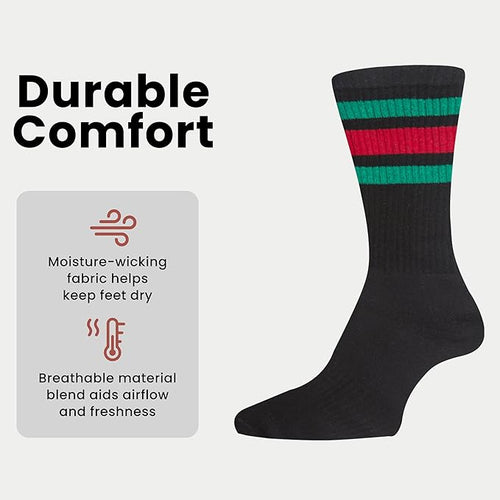Sock Stack Mens Stripes Sport Crew Socks Cotton Durable Blend 5 Pack For Training Running