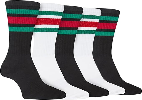 Sock Stack Mens Stripes Sport Crew Socks Cotton Durable Blend 5 Pack For Training Running