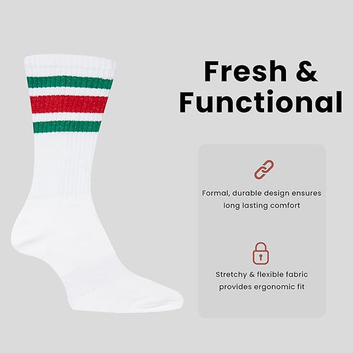 Sock Stack Mens Stripes Sport Crew Socks Cotton Durable Blend 5 Pack For Training Running