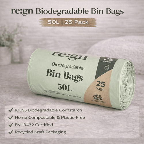 50L Biodegradable Eco Friendly Bin Bags, Eco Waste Disposal - 25 Pack