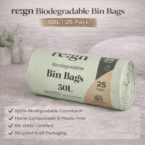 50L Biodegradable Eco Friendly Bin Bags, Eco Waste Disposal - 25 Pack