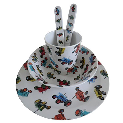 Childrens Melamine Dinner Set. Powell Craft Tractor Kids Gift Set - from Little PJs