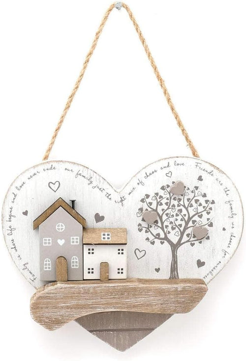 Heartwarming Wooden House Hanging Heart Sign - 14cm x 16cm (1 Pc.) - 3D Paulownia Wood Home Decor - Versatile & Charming for All Occasions and Styles