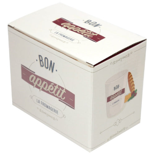 Ceramic Tea or Coffee Mug with Baguette Shaped Handle, Bon Appetit Slogan. Comes in a Gift Box