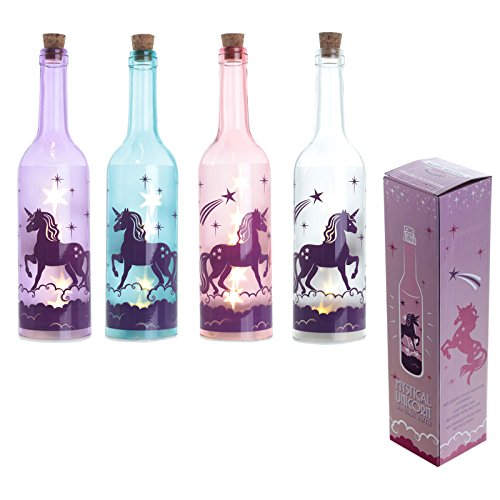 Mystical Unicorn Coloured Decorative Glass Bottle with LED Star Shaped Lights ( Colour Sent At Random)