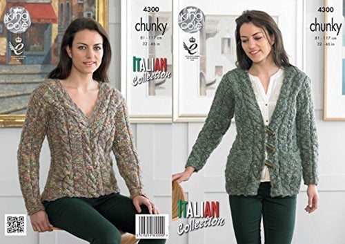 King Cole Ladies Knitting Pattern Womens Cable Knit Sweater & Cardigan Verona Chunky (4300) by King Cole