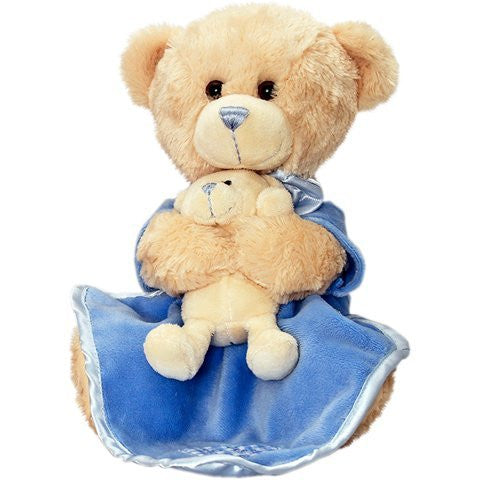 Keel Toys Cuddles Bear with Blanket and Teddy Soft Toy - Blue 25cm
