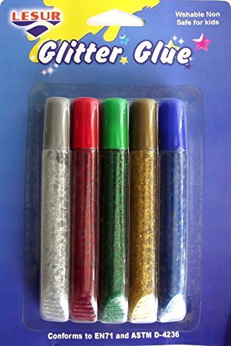 Lesur Glitter Glue Tubes 5 x Colours - DARK Colours