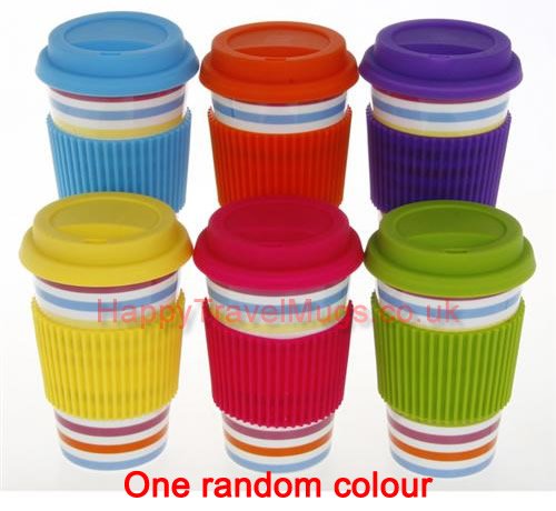 Thermal Insulated Ceramic Eco Cup Travel Mug- Stripes (1 x Random Colour)
