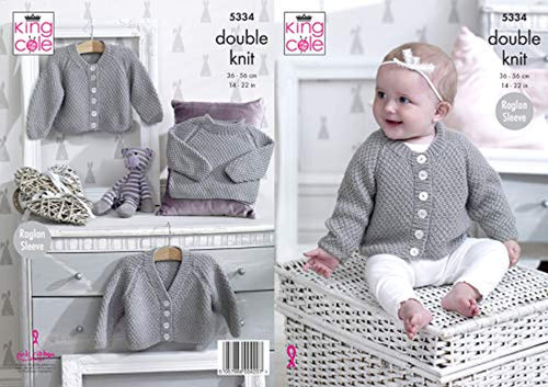 King Cole Baby Double Knitting Pattern Raglan Sleeve Cardigans & Sweater (5334)