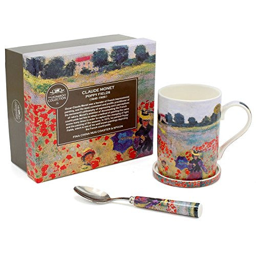Lesser & Pavey Claude Monet Poppy Field Mug, Coaster And Spoon, Multi-Colour