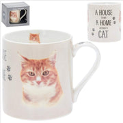 Ginger Cat Ceramic Fine China Mug with The Words A House is not a Home Without a Cat - Gift Boxed