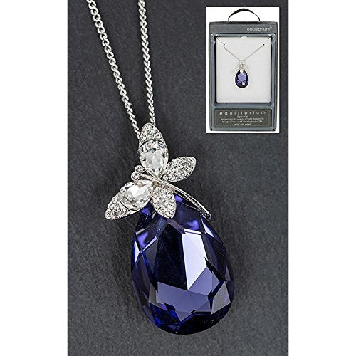 Equilibrium Teardrop Butterfly White Gold Pl Necklace Purple