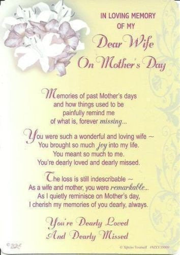 Loving Memory Mother's Day Graveside Memorial Card & Holder 5.75 x 4"- Dear Wife 35009